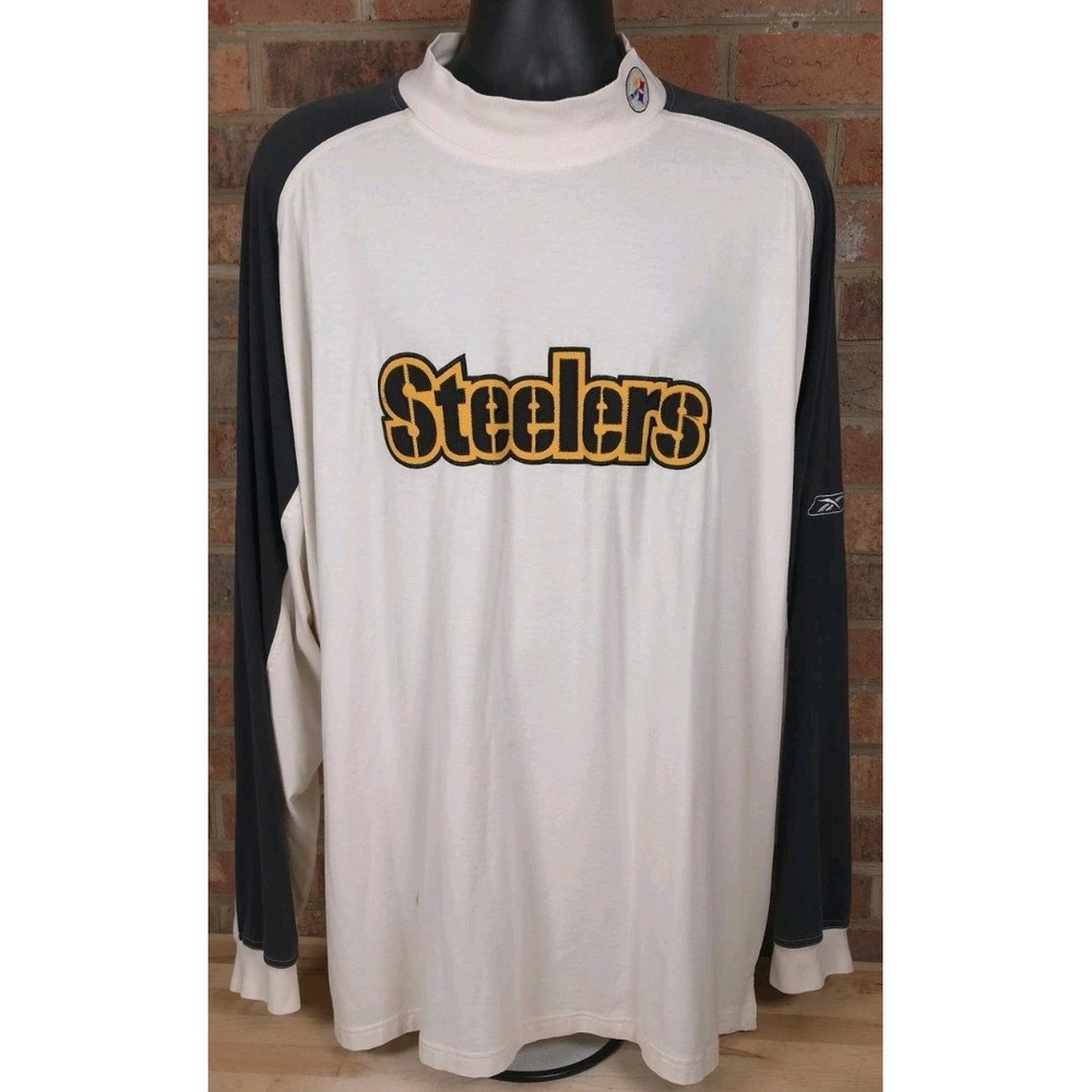 VTG Pittsburgh Steelers Shirt Mens 2XL NFL Football Reebok Long Sleeve Mock Neck